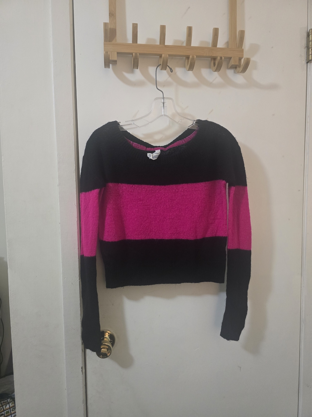 Aeropostale Pink & Black Striped Long Sleeve Knit Sweater - Size XS